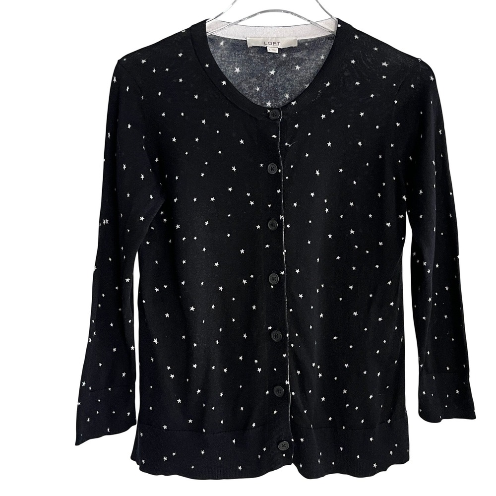 Black Star Print Cardigan Sweater Celestial Whimsigoth Delicate Cotton S